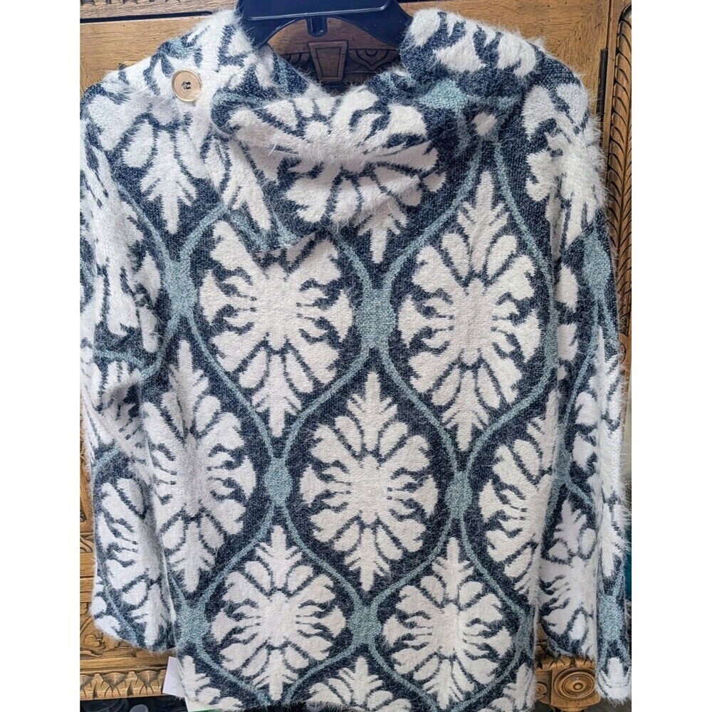 Ruby Rd Petite Large Medallion Jacquard Cowl Neck Sweater NWT Cozy - Picture 3 of 4